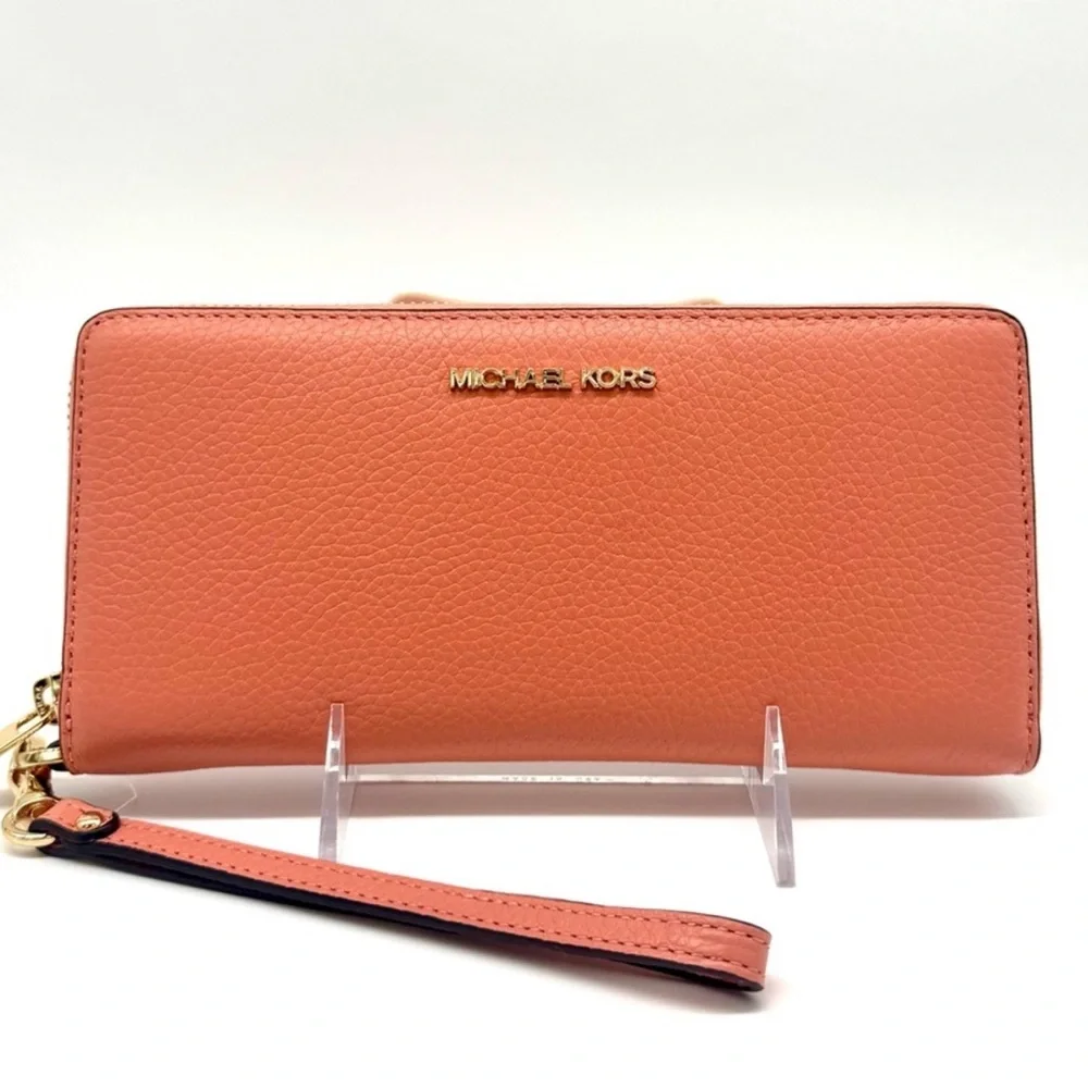 Michael Kors Large Jet Set Travel Continental Wallet Leather Sherbet